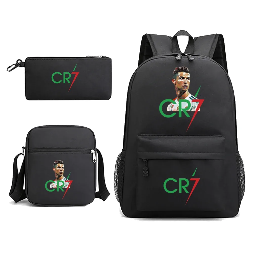 sac à dos en toile cr7 pour étudiants, sac de voyage, sac d'école, garçons, filles, adolescents, ordinateur portable, fermeture éclair, 3 pièces
