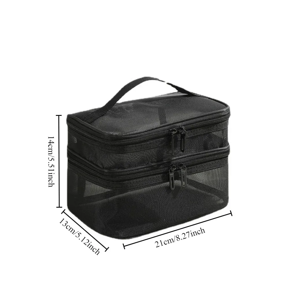 sac de voyage en maille transparente pour femmes, sac de rangement pour cosmétiques, trousse de toilette à 2 couches, sac de rangement de grande capacité pour maquillage