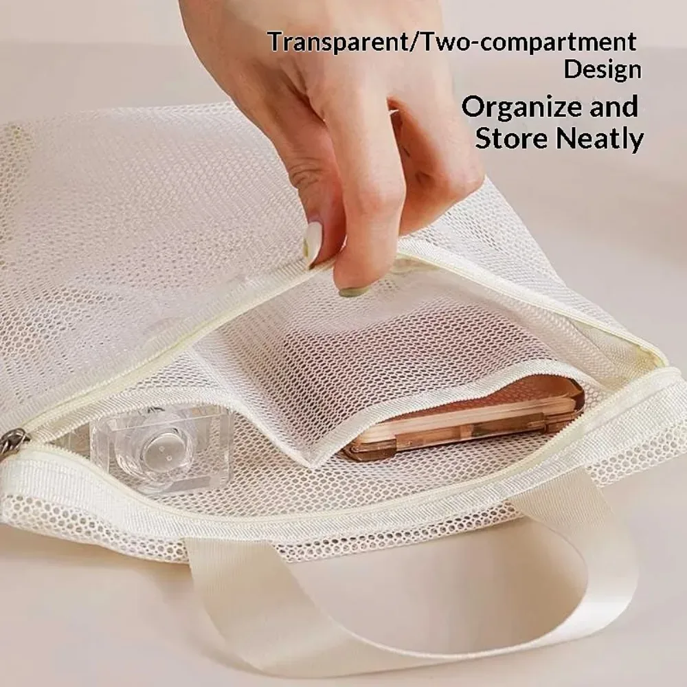 sac de douche en maille portable, trousse de toilette à séchage rapide, organisateur de bain avec fermeture éclair pour la salle de sport, le dortoir, les voyages, la plage, et trousse de maquillage cosmétique
