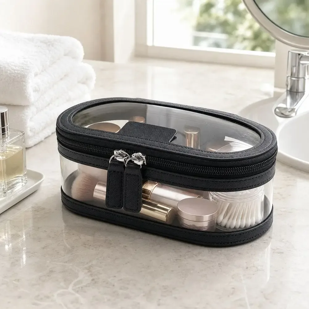 Trousse de toilette transparente, sac à cosmétiques avec fenêtre transparente, organisateur de cosmétiques à double fermeture éclair, outils de beauté portables