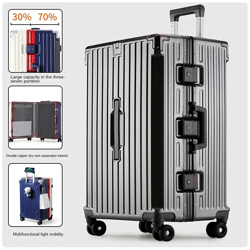 nouvelle valise à cadre en aluminium, capacité importante 3:7, avec serrure à combinaison, multifonctionnelle, à roulettes, pour bagage cabine