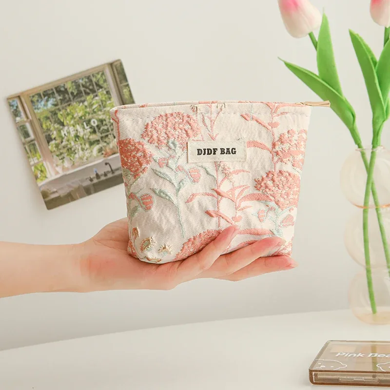 trousse de maquillage pour femmes, bouquet bleu, serviette hygiénique de grande capacité, retouche, fournitures de maquillage, sac de rangement en toile, trousse de toilette