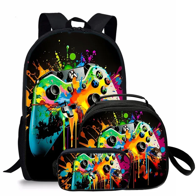 tapis de jeu tendance et populaire, imprimé en 3d, 3 pièces/ensemble, sacs d'école pour étudiants, sac à dos de voyage pour carnet de notes, sac à déjeuner à bandoulière, trousse à crayons