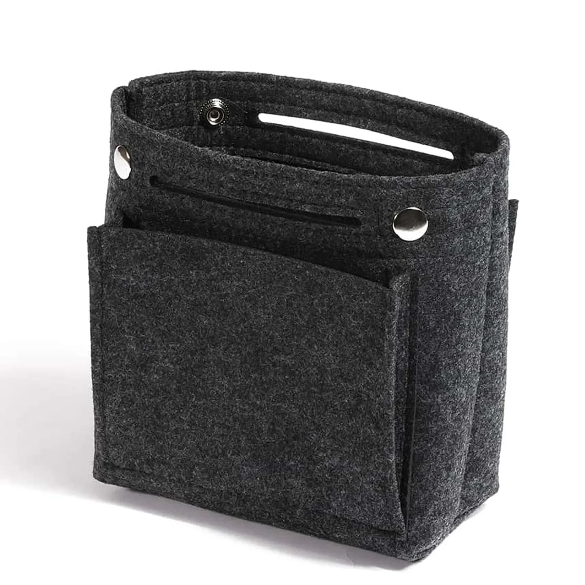 organisateur de sac à main en feutre ultra-plat avec fermeture à bouton-pression, sac de maquillage intégré avec plusieurs poches pour sac à main et sac fourre-tout