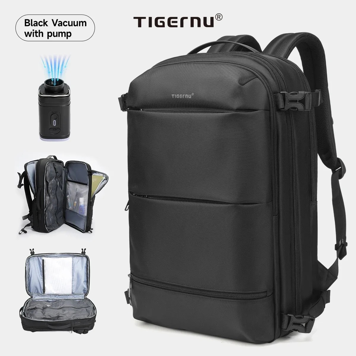 sac à dos de compression sous vide tigernu pour hommes et femmes, sacs à dos de voyage extensibles, bagages avec usb, sac à dos de cabine d'avion pour ordinateur portable de 17 pouces