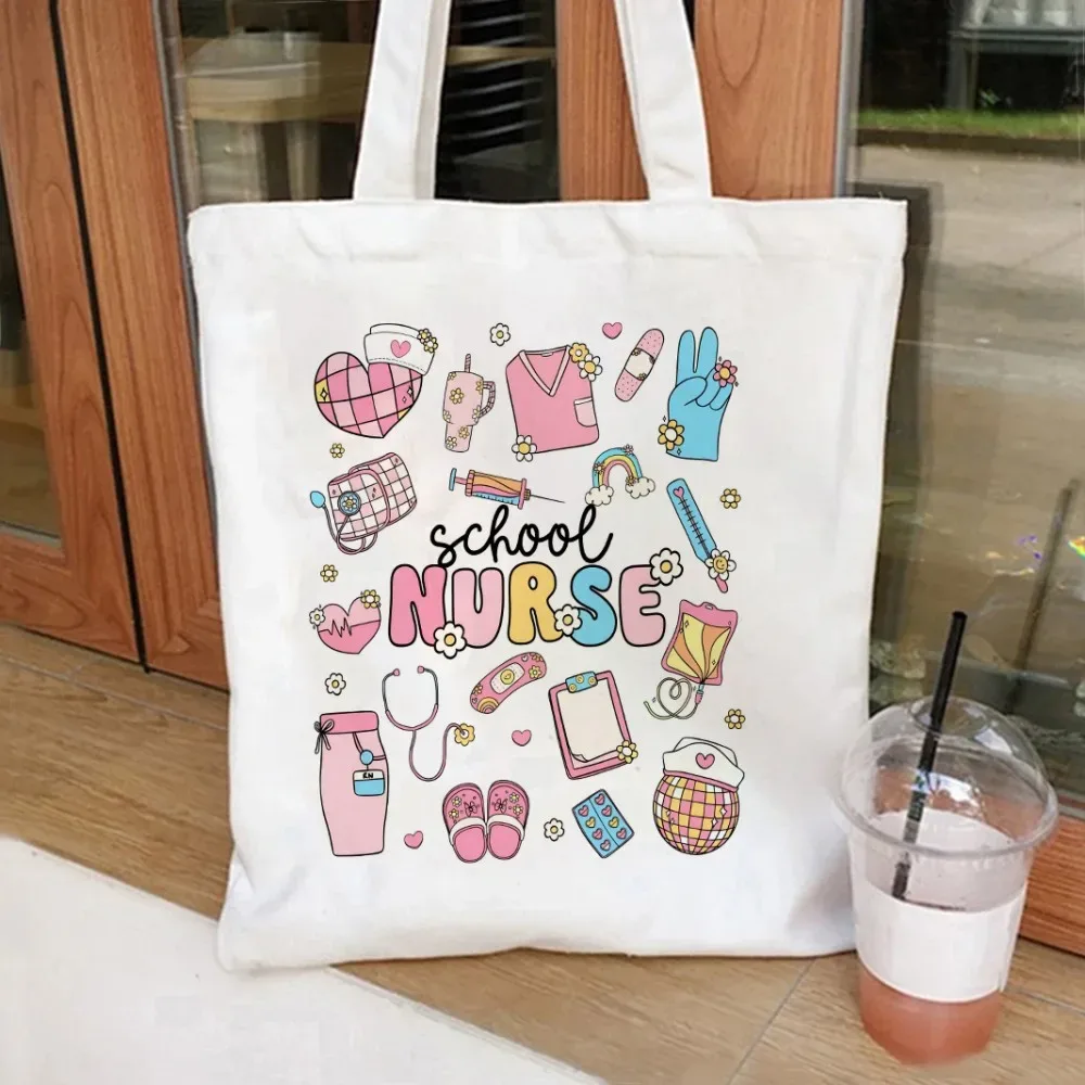 sac fourre-tout en toile nurse coquette bows and such, sac à cosmétiques, sacs de shopping grande capacité, sac à main à bandoulière, sacs à main eco girl