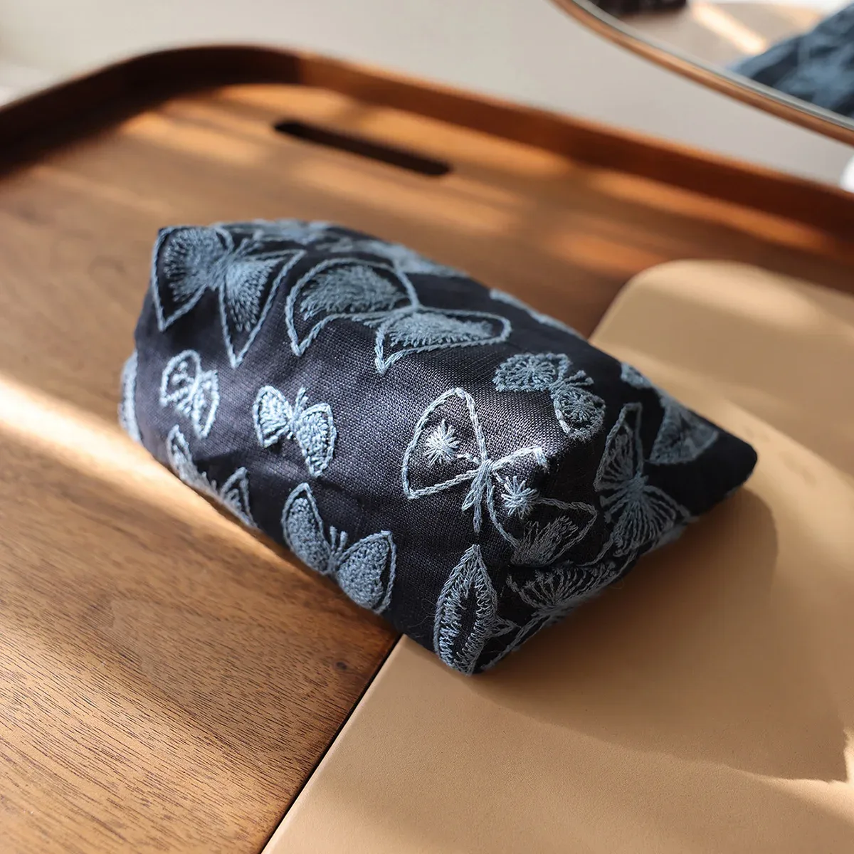 pochette cosmétique brodée papillon, sac de rangement fait main, sac à main portable pour femme en tissu original, petite taille, sac à maquillage
