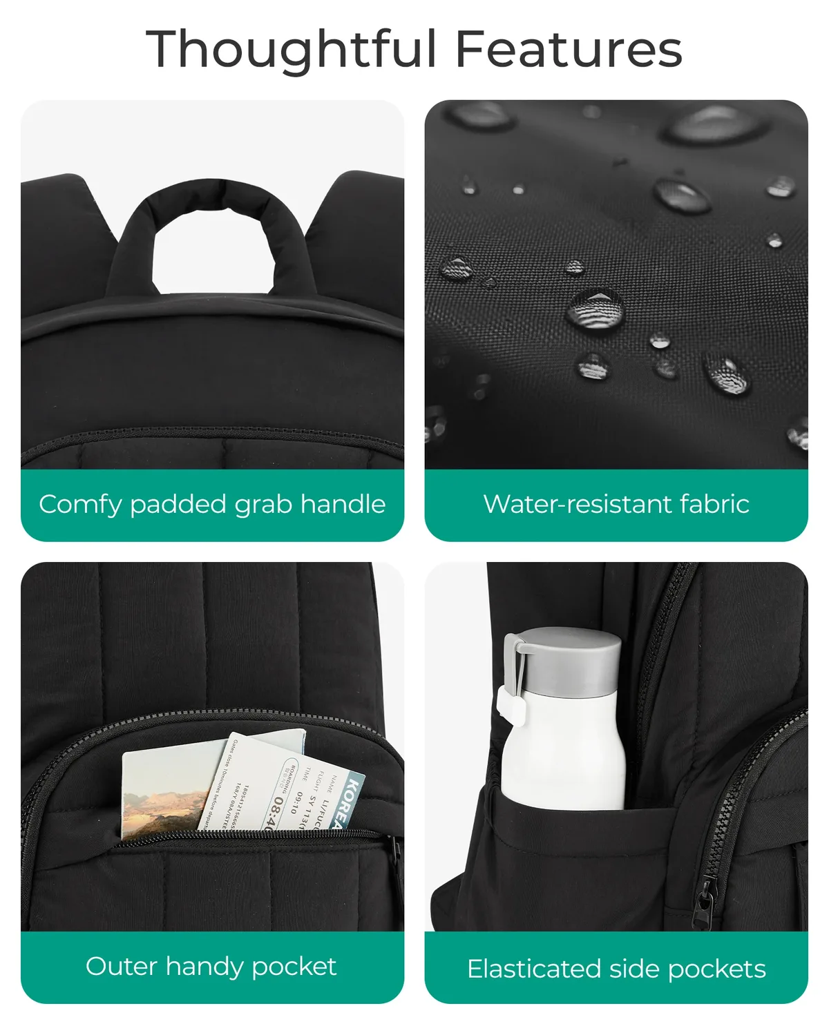 bagsmat sac à dos de voyage matelassé sac à dos femme résistant à l'eau décontracté collège ordinateur portable livre sac travail sac à dos