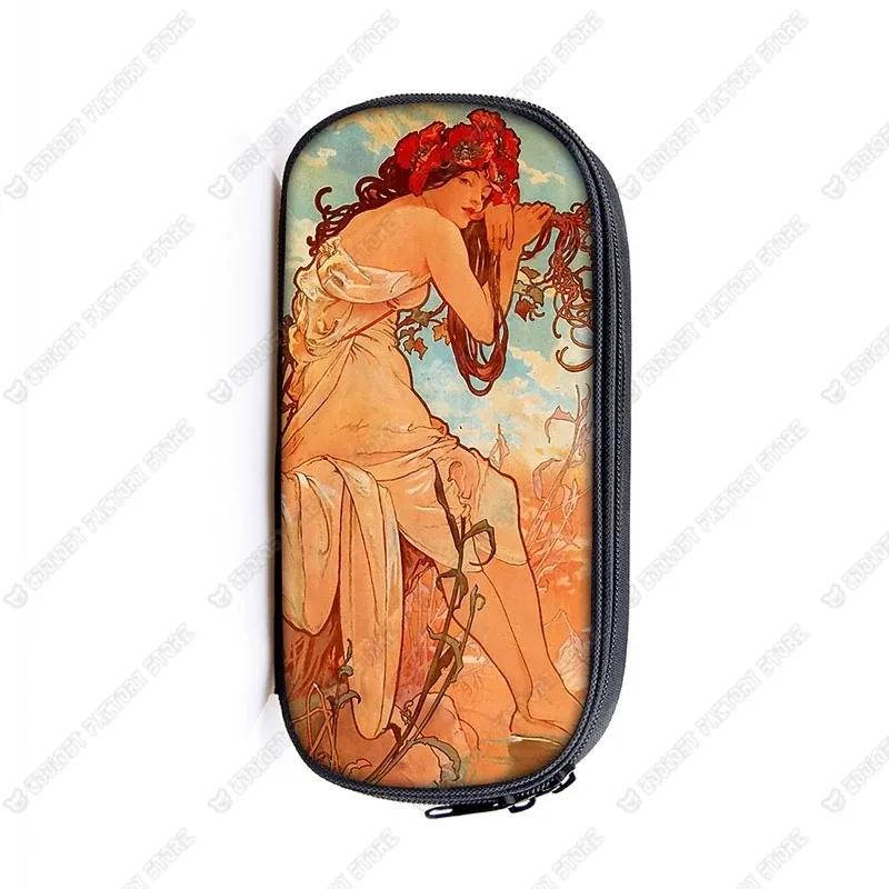 trousse de maquillage imprimée par alphonse mucha, trousse de maquillage pour femme, trousse de maquillage pour adolescent, étuis à crayons, étuis à cosmétiques