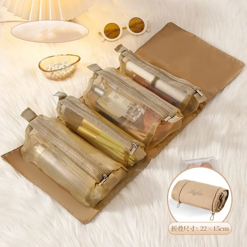 trousse à cosmétiques détachable portable grande capacité 4 en 1, trousse de maquillage pliable, trousse de toilette de rangement de cosmétiques de voyage