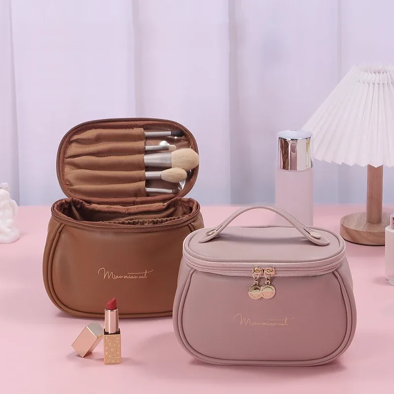 grande trousse de toilette en cuir pu imperméable, organiseur de maquillage de voyage, cadeau pour femmes