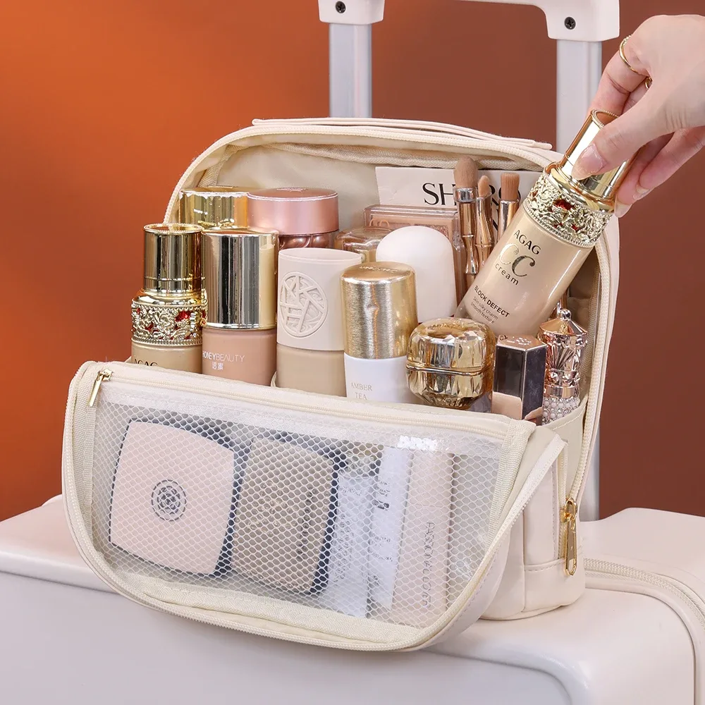 sac debout portable grande capacité voyage sac de rangement de toilette étanche pour brues outils cosmétiques organisateur de maquillage pour femmes