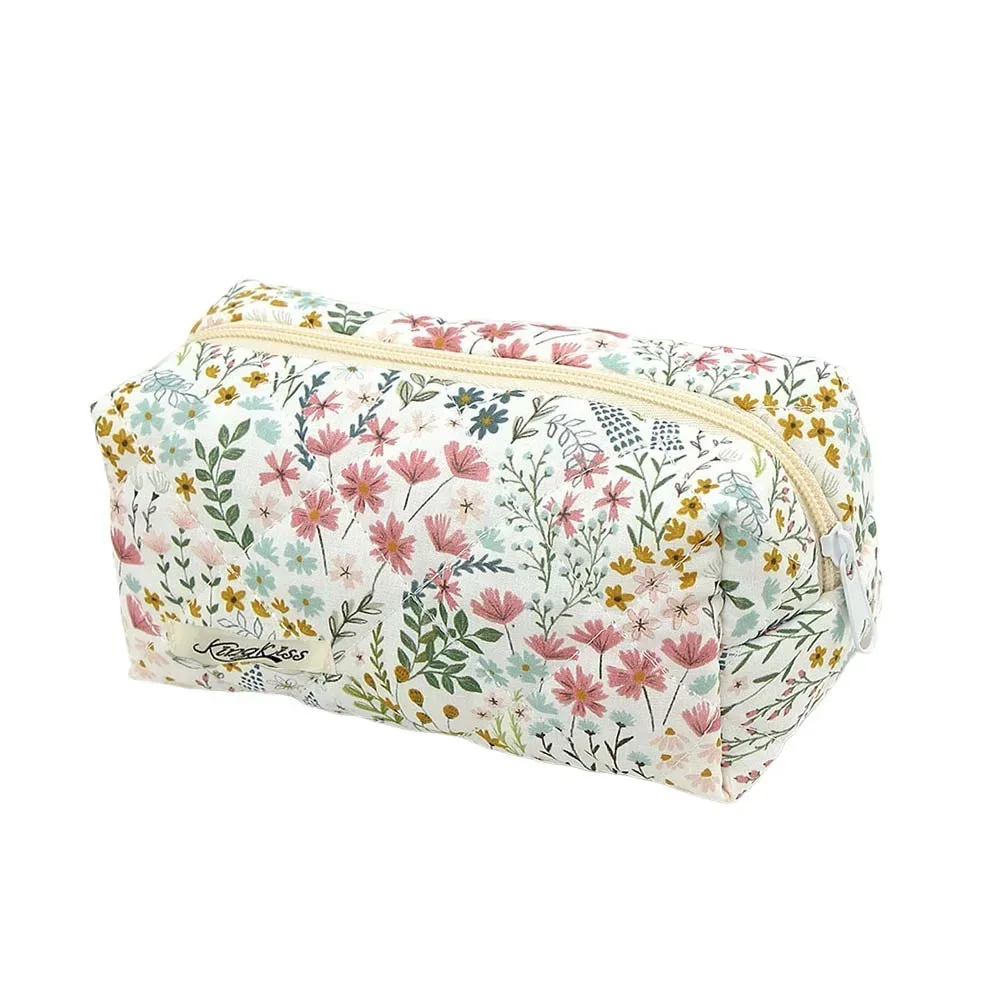 trousse de maquillage matelassée en coton imprimé floral, plusieurs tailles, sac à cosmétiques multifonctionnel imprimé léopard, pochettes à main de voyage