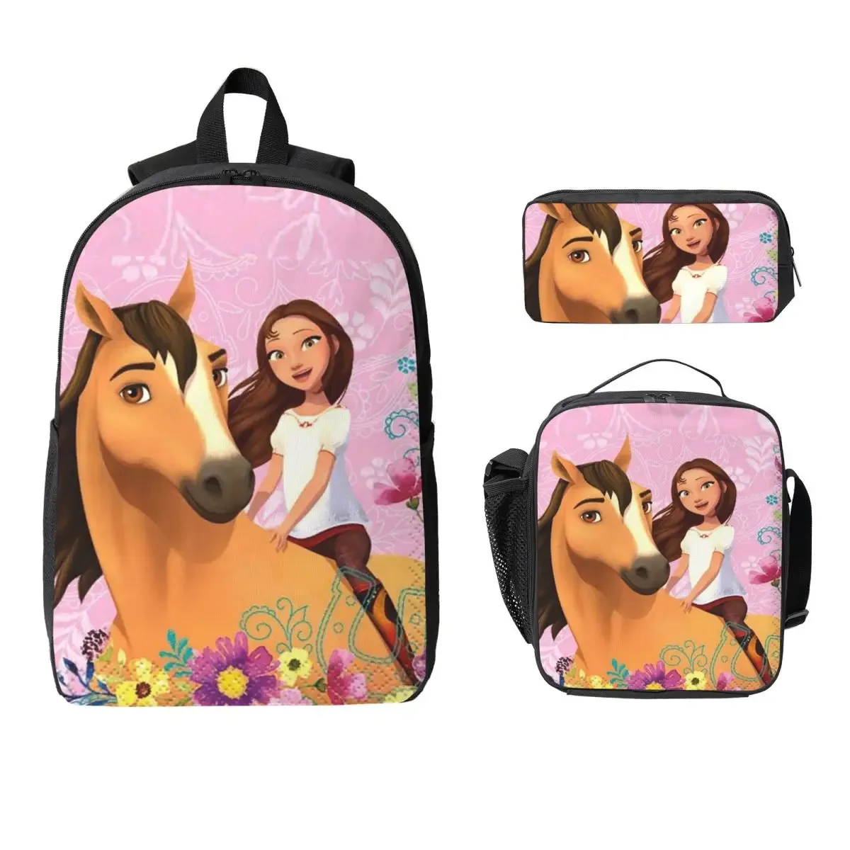 sac à dos spirit riding free, sac à livres pour étudiants, sac d'école, sacs à bandoulière pour ordinateur, 3 sacs à déjeuner isothermes, trousse à crayons