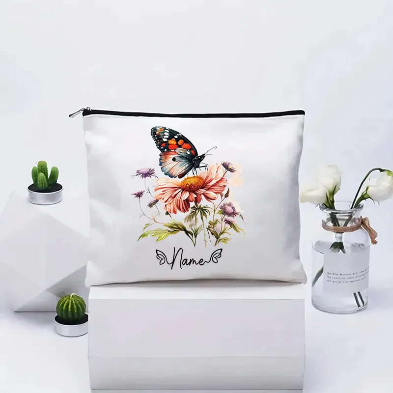 trousse de maquillage personnalisée pour femme, organisateur de toilette, pochette cosmétique de voyage pour cadeau d'anniversaire de demoiselle d'honneur, pochette en toile personnalisable