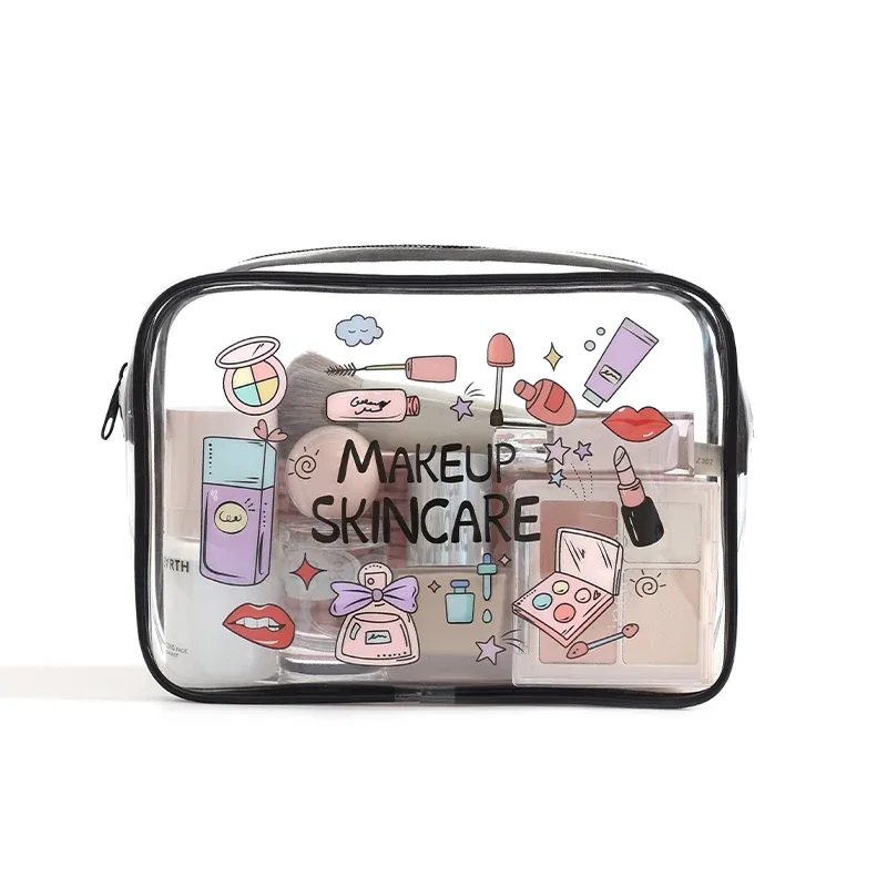 sac de rangement de voyage en pvc transparent, 1 pièce, avec fermeture à glissière, pochette de toilette et de cosmétiques, rangement de cosmétiques, trousse de maquillage de voyage pour femmes