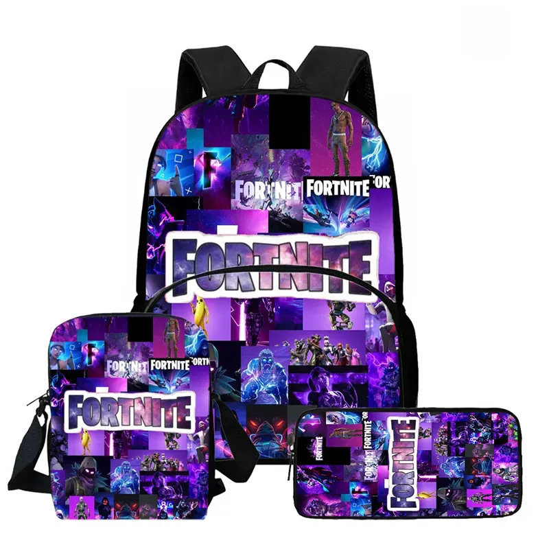 ensemble de 3 sacs à dos fortnite cartoon unisexe pour garçons et filles, sac à dos avec poche avant, sac bandoulière et trousse à crayons, meilleur cadeau