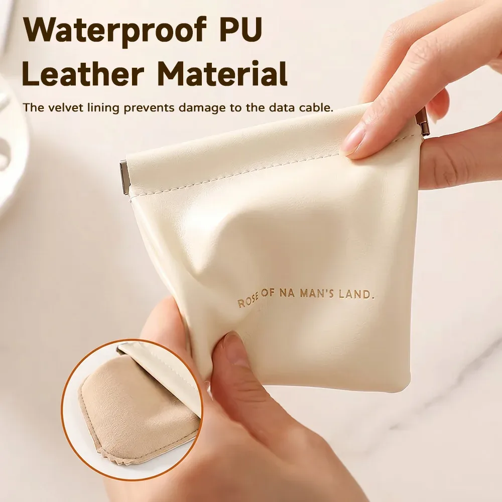 sac de rangement multifonctionnel tendance avec fermeture automatique, porte-monnaie en pu pour écouteurs filaires, mini sac portable pour rouge à lèvres et maquillage