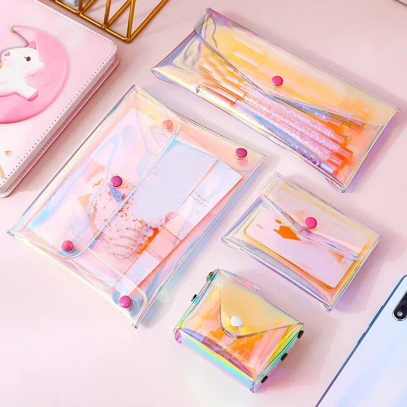sac à cosmétiques transparent laser pour femmes, bricolage, crayon de maquillage transparent, organisateur de rangement, trousse de toilette de voyage, étui mignon, pochette à main