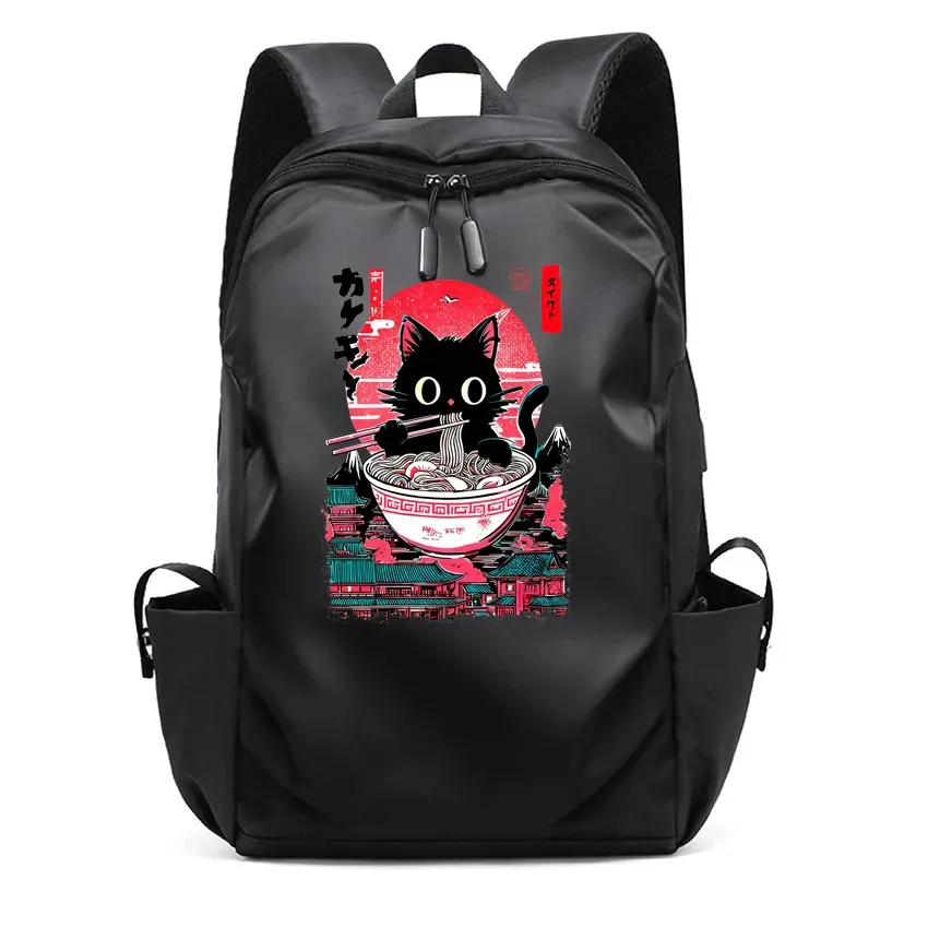 ordinateur portable usb sac à dos sac d'école drôle dessin animé ramen chat motif imprimé sac à dos sac à dos hommes femmes loisirs sac à dos