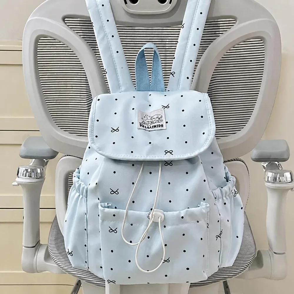 sac à dos à pois avec cordon de serrage et nœud, grande capacité, double bandoulière, en nylon ultra léger, idéal pour les trajets quotidiens et les voyages.