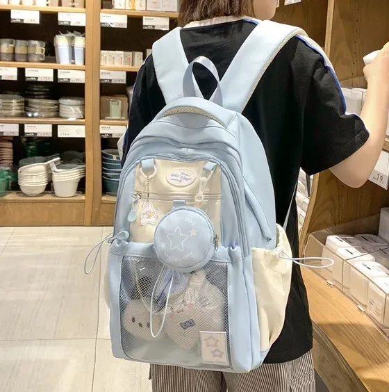 sac à dos d'école en nylon mignon pour fille et adolescente cartable multi-poches kawaii pour livre et ordinateur portable