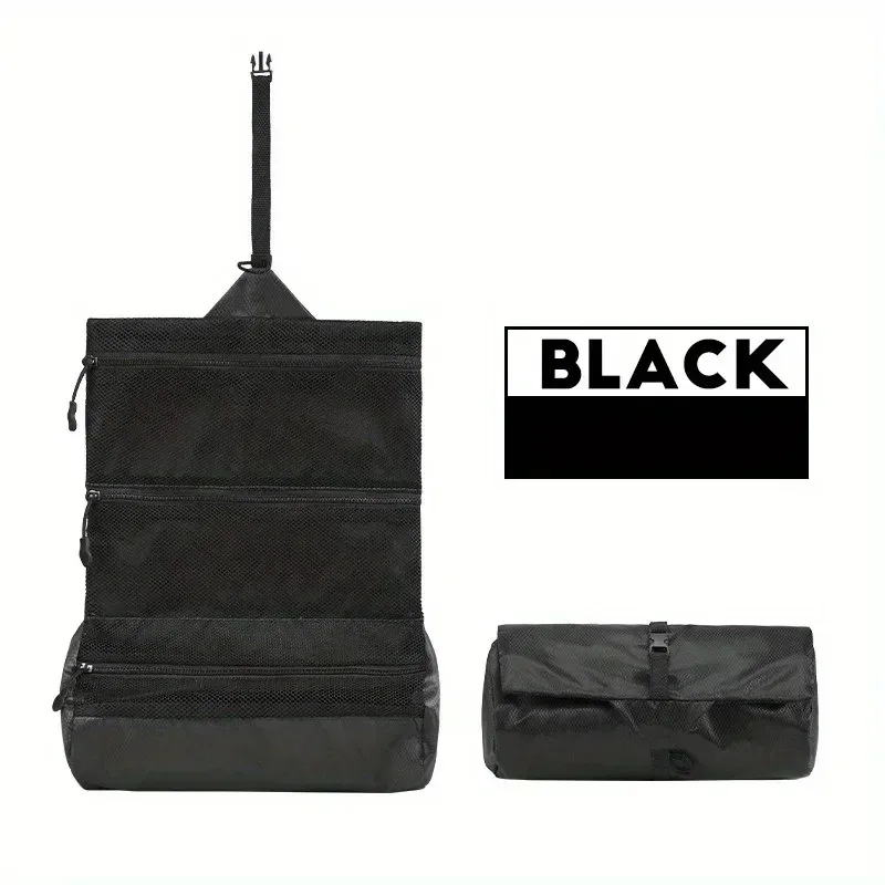 trousse de toilette pliable de voyage pour hommes, pochette de rangement de lavage portable avec séparation sèche et humide, trousse de maquillage étanche pour femmes