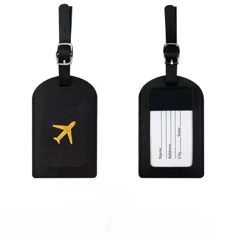 nouveau porte-étiquette en cuir estampé pour bagages d'affaires, étiquette d'adresse pour valise, étiquette d'identification pour cartable, clip pour nom et adresse, accessoires de voyage