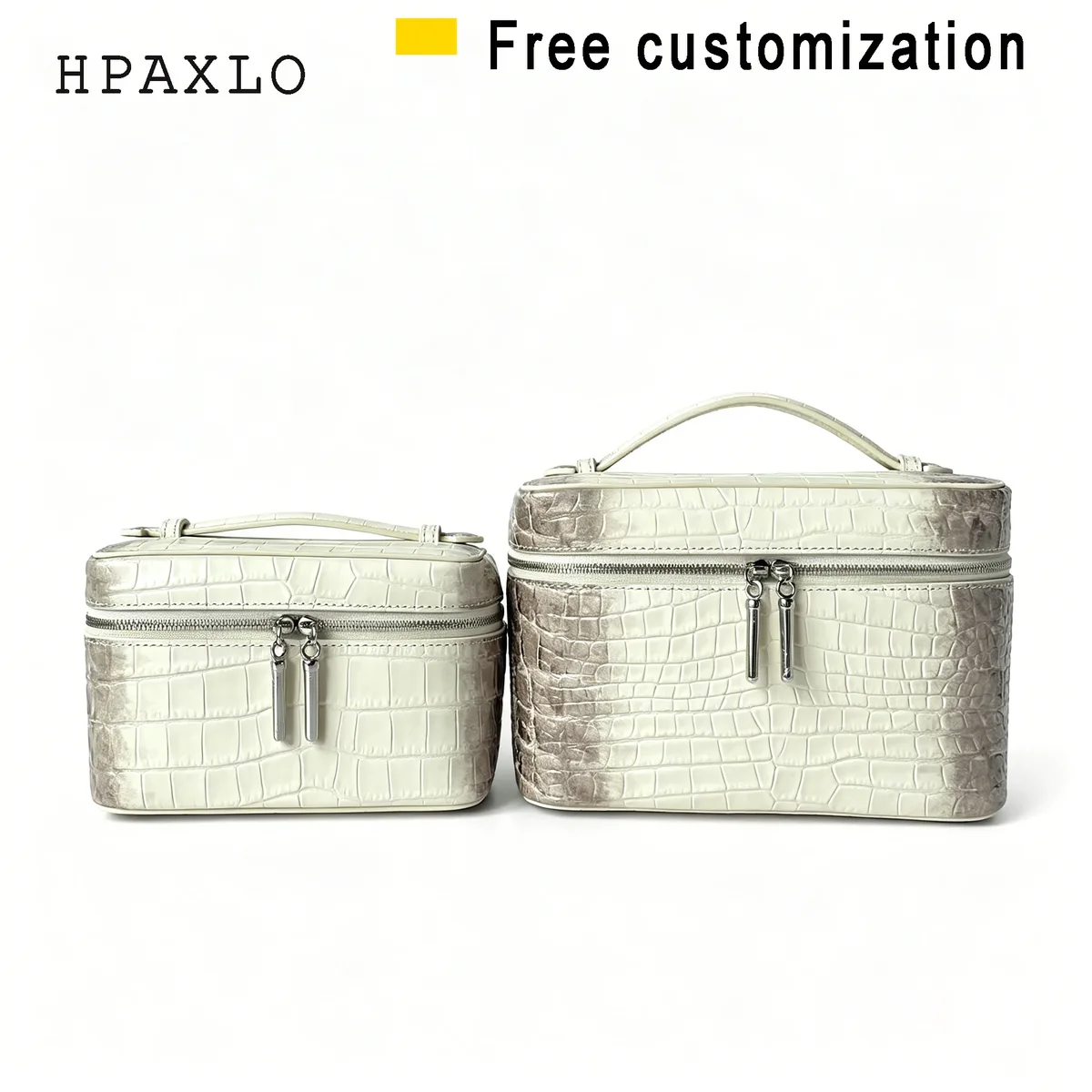 Sac de toilette en cuir de vache de l'Himalaya à motif crocodile, nouveau sac de rangement pour bijoux de grande capacité, sac de maquillage portable en cuir véritable