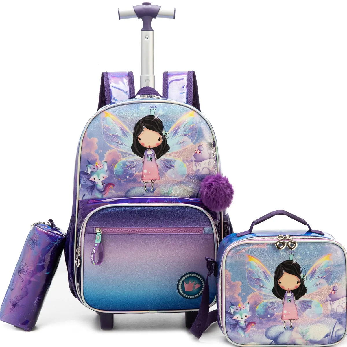 ensemble de sacs à dos roulants pour filles, sac à dos d'école avec roulettes, bagages de voyage, sac à dos à roulettes pour enfants, essentiels de rentrée scolaire
