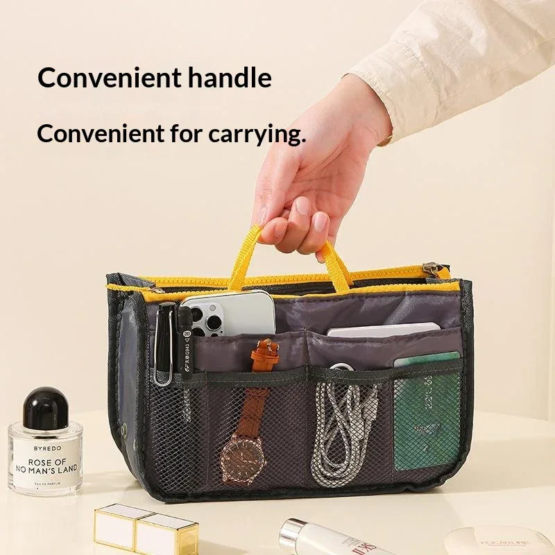 sac de rangement multifonctionnel à double fermeture éclair, grande capacité, pour l'organisation et le classement des articles de maquillage et de toilette.