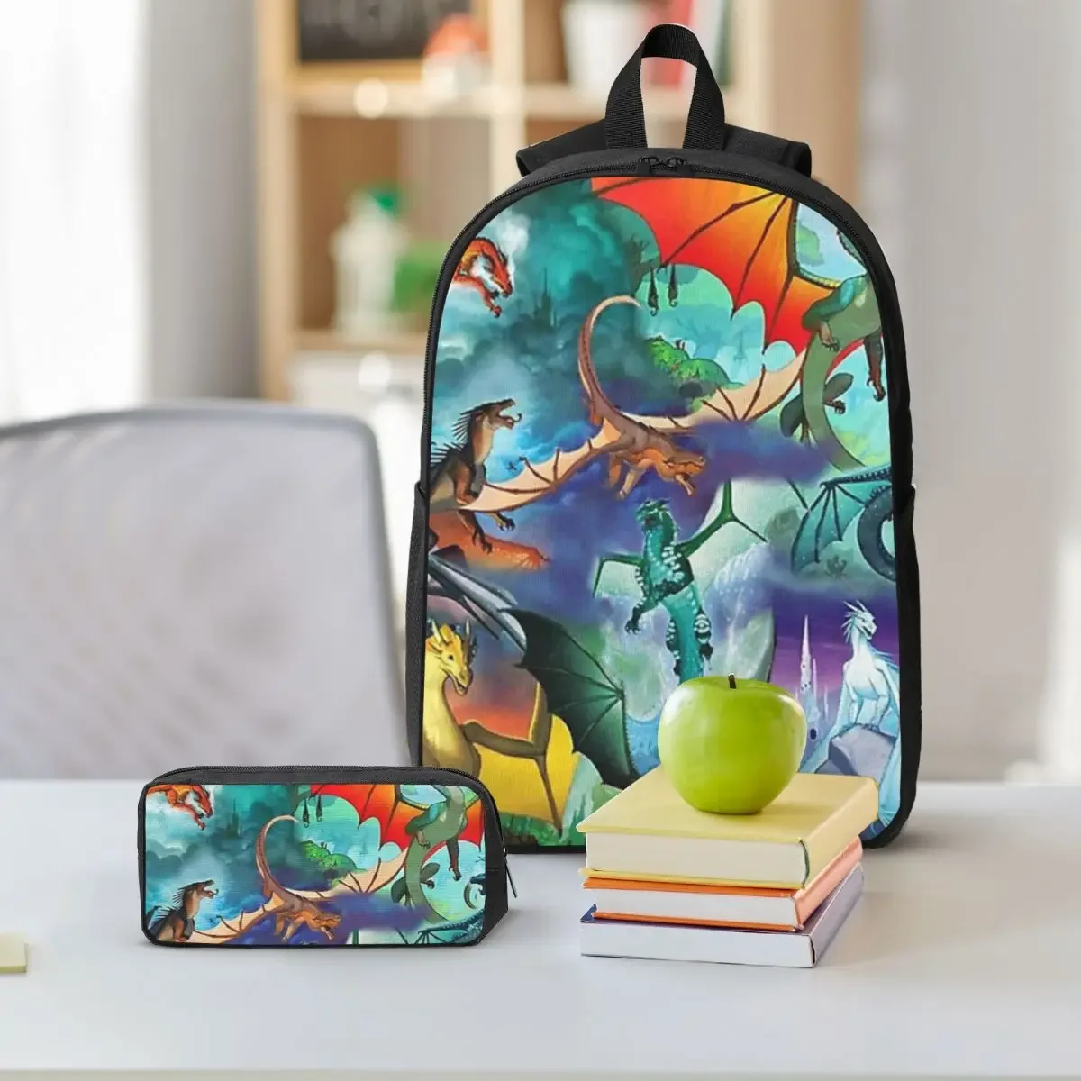 wings of fire – sac à dos de la série all dragon pour garçons et filles, sac d'école, sacs à bandoulière pour ordinateur, sac à déjeuner isotherme, trousse à crayons, 3 pièces