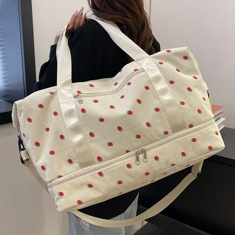 Sac fourre-tout de voyage en velours côtelé, sac de voyage de grande capacité avec compartiment à chaussures, sacs de sport et de Fitness pour femmes