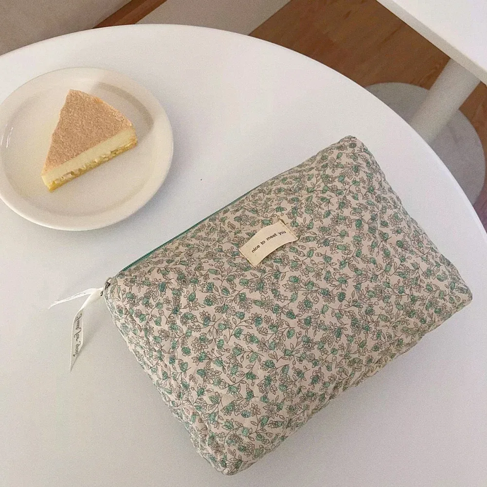 sac à cosmétiques esthétique pour femme, imprimé floral, rangement français, coton doux, trousse de toilette voyage femme, poudres de maquillage, grande capacité