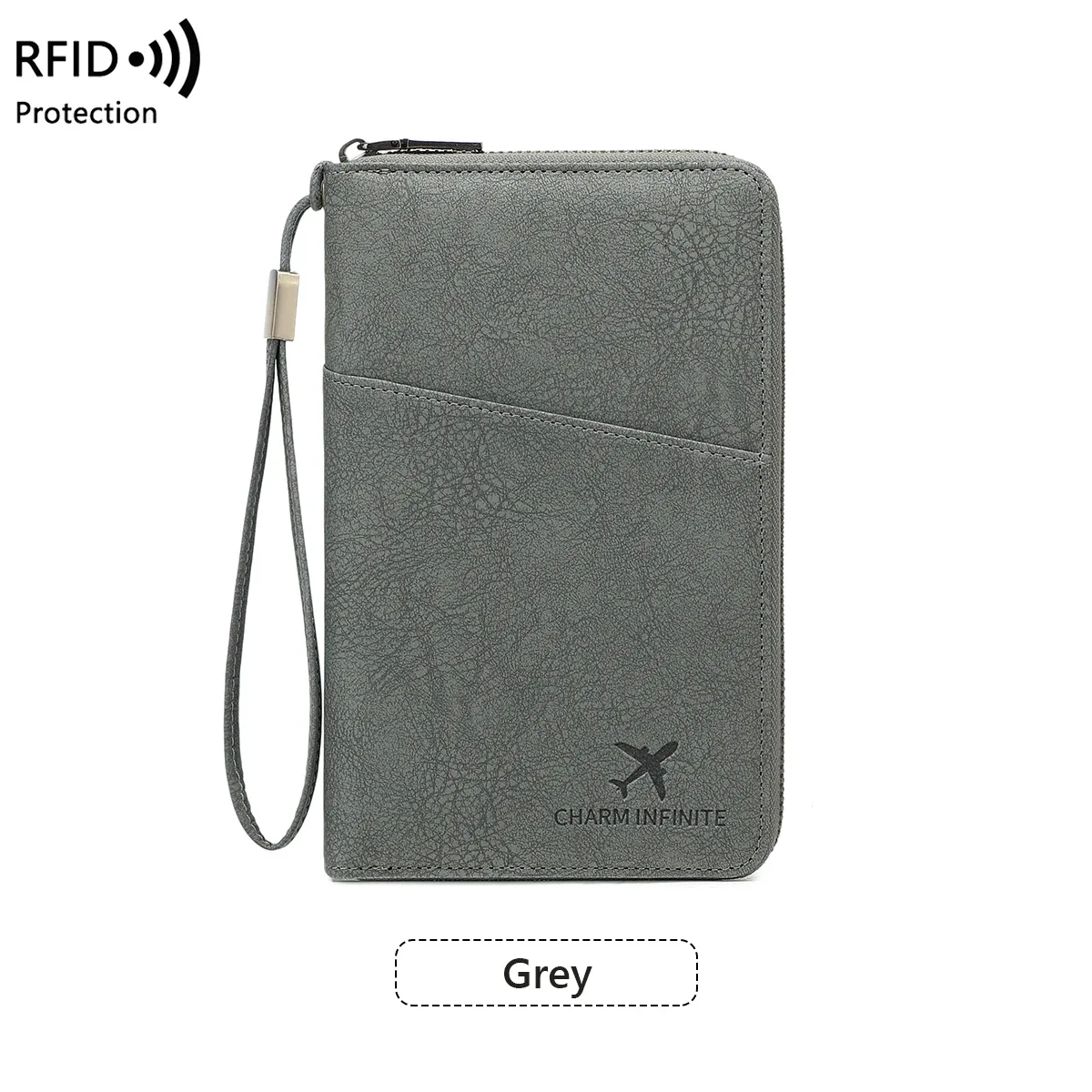 sac de passeport multifonctionnel bloquant rfid, porte-documents de voyage avec portefeuille de rangement de billets à longue fermeture éclair pour plusieurs passeports