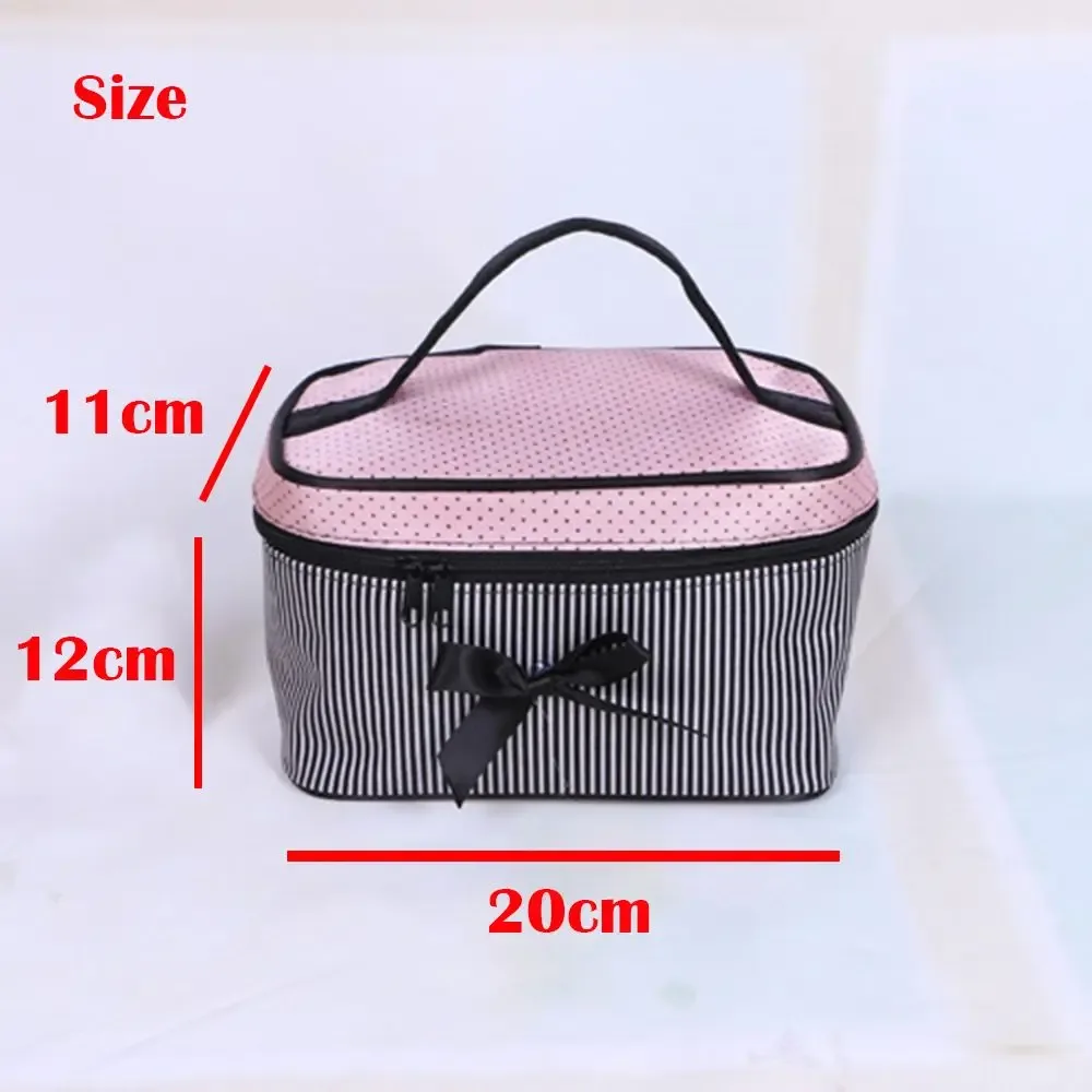 sac à cosmétiques portable mignon à rayures avec nœud, organiseur de lavage, sacs à maquillage, sac à main pour femmes et filles