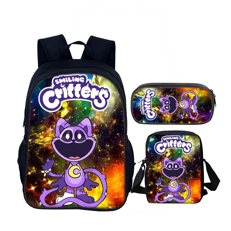 ensemble de 3 sacs d'école de créatures souriantes, sac à dos de 40cm/15.7 pouces, sac à bandoulière, trousse à crayons, sacs de livres d'ordinateur pour garçons et filles, meilleur cadeau