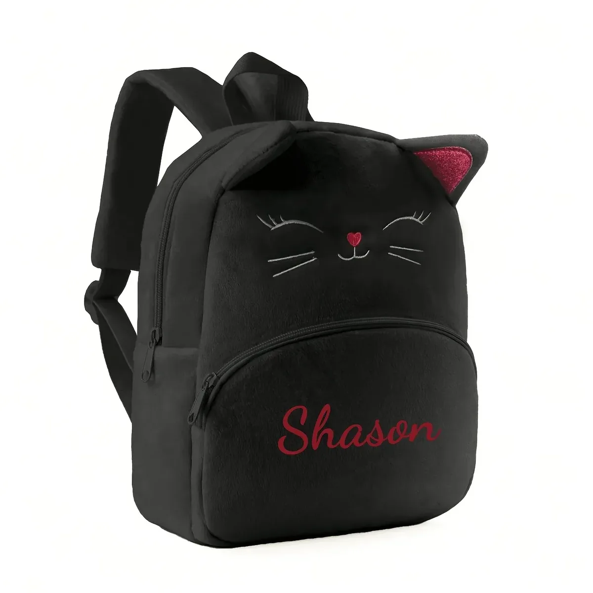 sac à dos chat de dessin animé avec nom personnalisé pour filles, conception de texte brodé, idéal pour les voyages à l'école/à l'extérieur, sac de loisirs et retour à