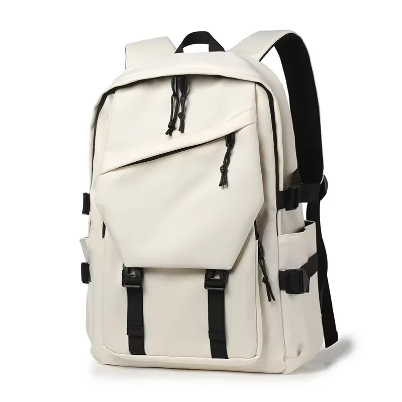 sac à dos simple pour homme en polyester imperméable de 15 pouces, couleur unie, tendance, pour couple, étudiant, ordinateur portable