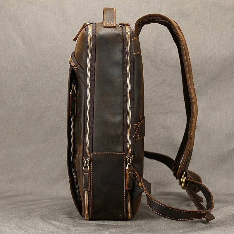 sac à dos de voyage vintage en cuir à double fermeture éclair pour homme, sacoche de voyage faite à la main