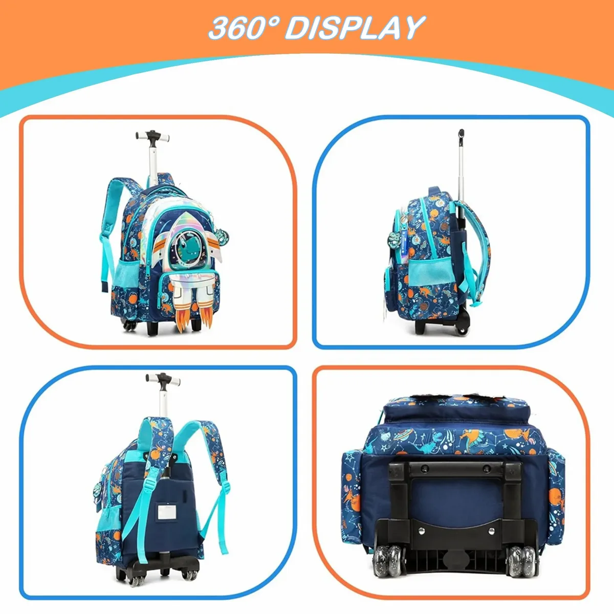 sac à dos à roulettes pour enfants, bagage de voyage à roulettes, sac à livres d'école léger pour garçons, sac d'étudiant de grande capacité