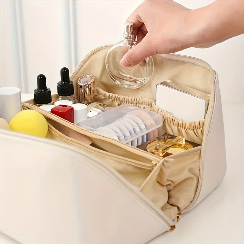sac de voyage extensible de grande capacité conforme aux normes tsa - trousse de maquillage et de toilette avec compartiments zippés, aspect rose, adapté aux femmes, à la salle de sport, aux voyages d'affaires et aux vacances, design extensible, avec poignée robuste, motif texturé dentelé