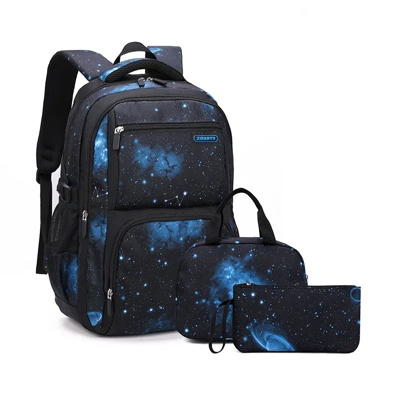 sac à dos grande capacité style ciel étoilé poisson naturel, sac à dos double épaule pour garçons du collège et du primaire, grande capacité