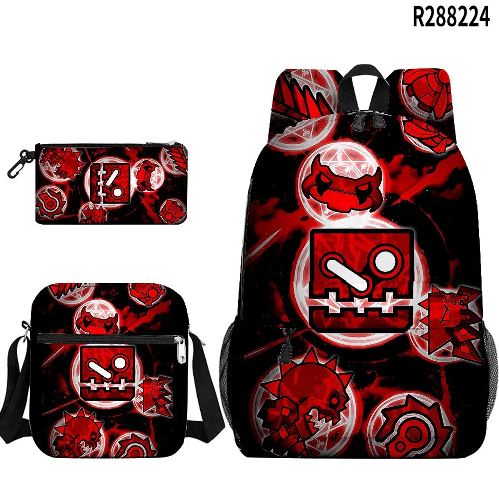 populaire cool geometry dash 3d imprimé 3 pièces/ensemble sacs d'école pour élèves sac à dos pour ordinateur portable sac à dos sac à bandoulière incliné trousse à crayons