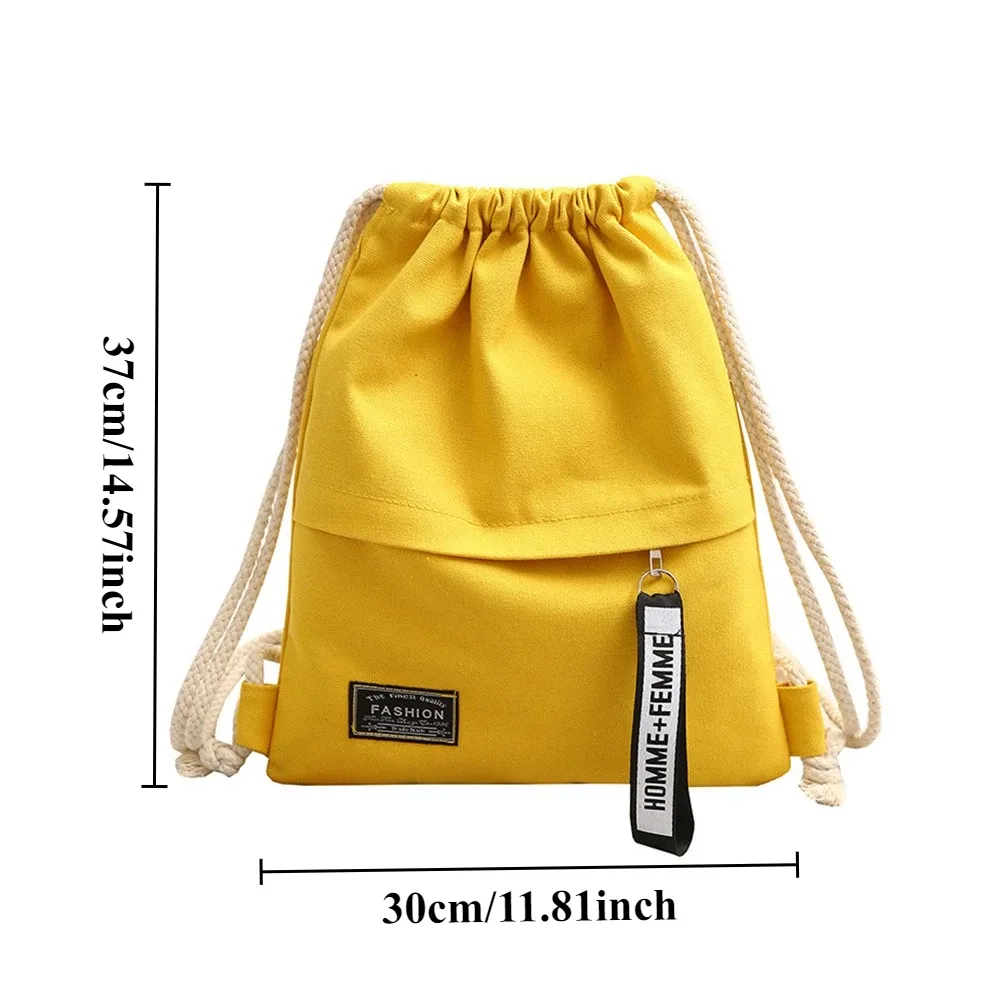 sac en toile pour étudiants, sac à dos style cordon de serrage, couleur unie, sac en tissu simple, sac décontracté de poche pour hommes et femmes, portable