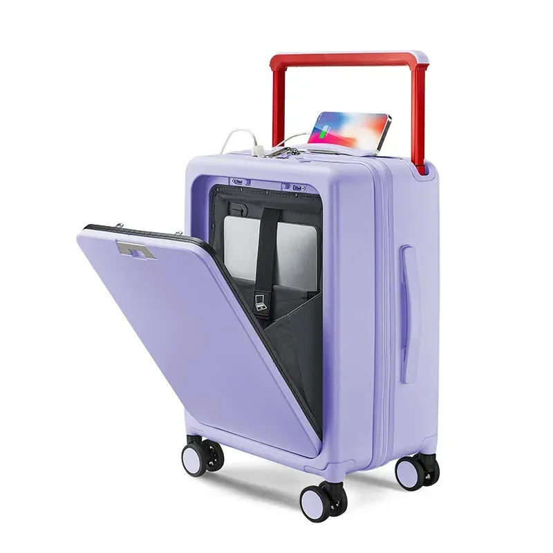 klqdzms 20 pouces pc valise usb charge ouverture avant ordinateur portable boîte d'embarquement multifonction boîtier de chariot 24 "bagage à main
