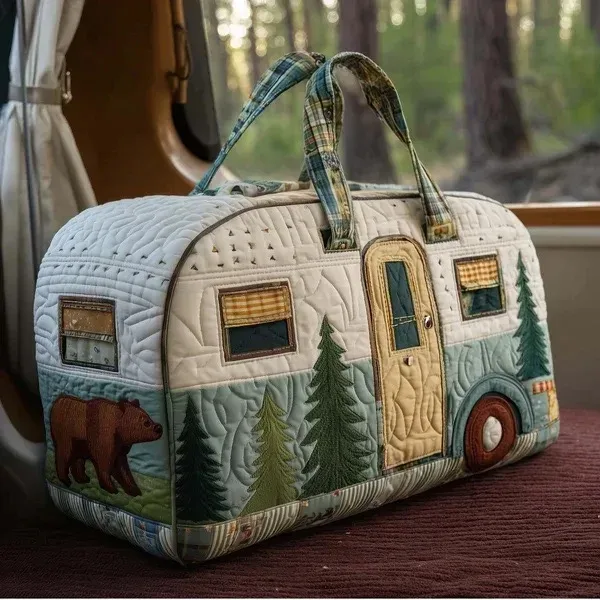sac de voyage matelassé à bretelles réglables, en forme de voiture de camping, grande capacité, imprimé, pour la gym, le camping, la plage et les activités de plein air