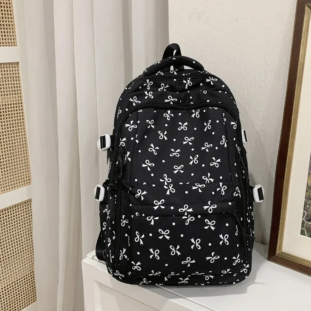 sac à dos grande capacité à imprimé floral, multi-poches, motif nœud épaissi, léger et durable, pour l'école primaire