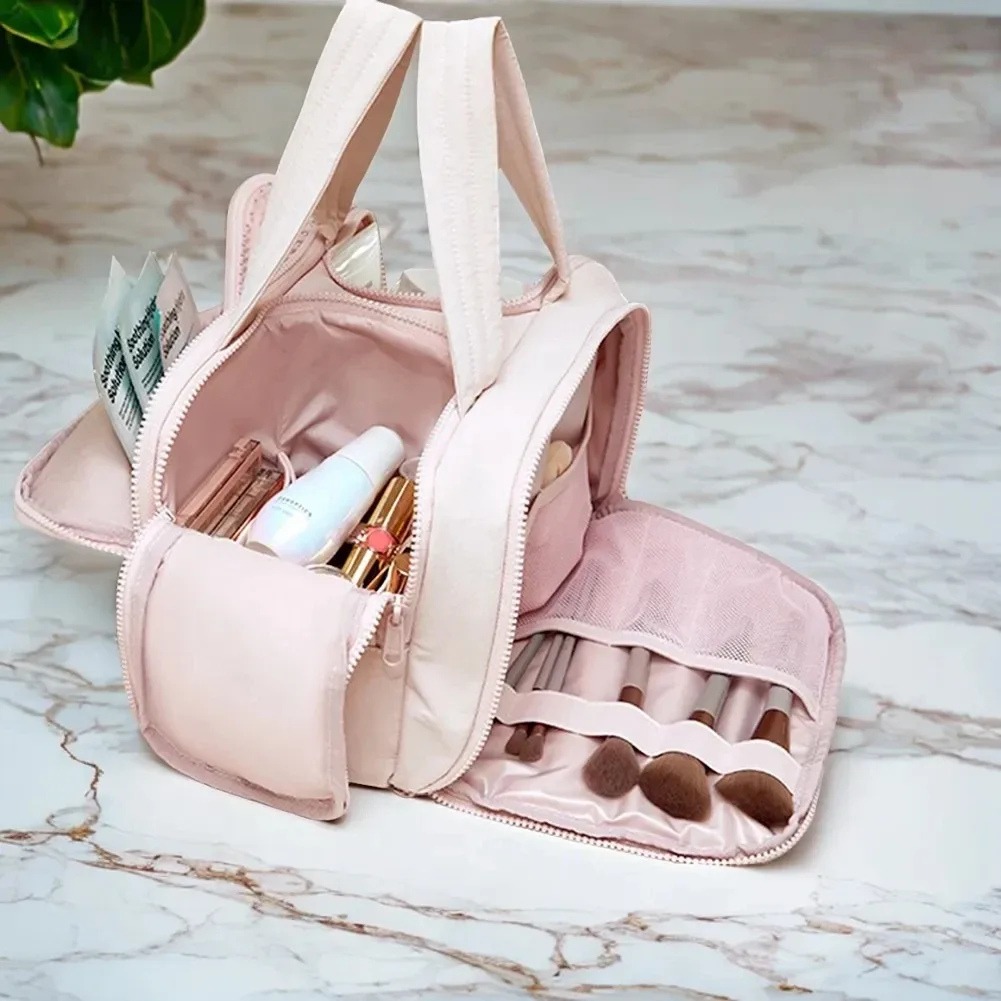 trousse de maquillage portable, trousse de toilette étanche de voyage, pochette de rangement de maquillage à la mode, trousse de toilette multi-compartiments pour cosmétiques