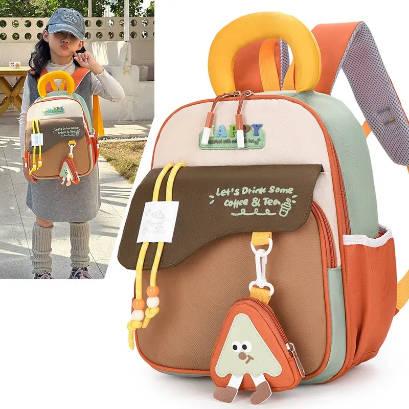 sac à dos enfant color block mignon, en nylon, motif dessin animé, unisexe, pour la maternelle, les voyages et l'école, grande capacité
